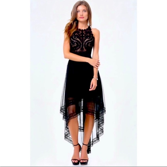Y2K Bebe black embroidered lace high low dress SZ 0 - Picture 1 of 8